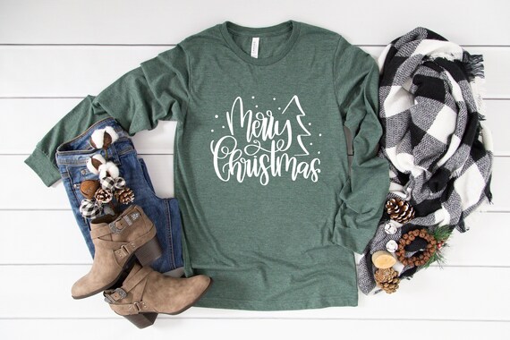 Merry Christmas Shirt, Christmas Shirt, Womens Christmas Shirt, Ladies Christmas Tee, Religious Christmas T-Shirt, Christmas Tree