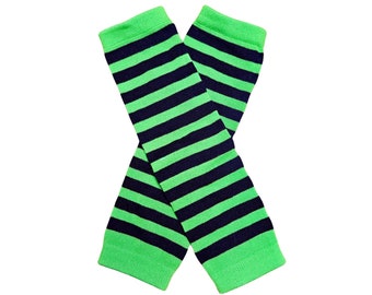CLEARANCE - Baby Leg Warmers, Baby Girl Clothing, Striped Black And Green Leg Warmers, Toddler Leg Warmers, Baby Leggings, Leg Warmers Kids