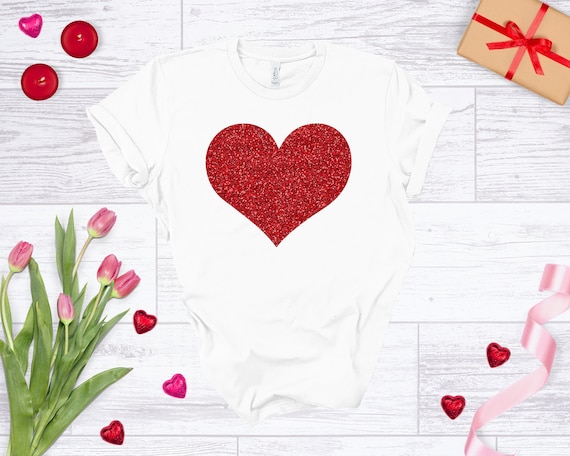 Ladies Valentines Day Shirt, Heart Shirt, Glitter Heart Valentine's Shirt, Glitter Shirt, Women's Valentines Day T-Shirt, Valentines Tee