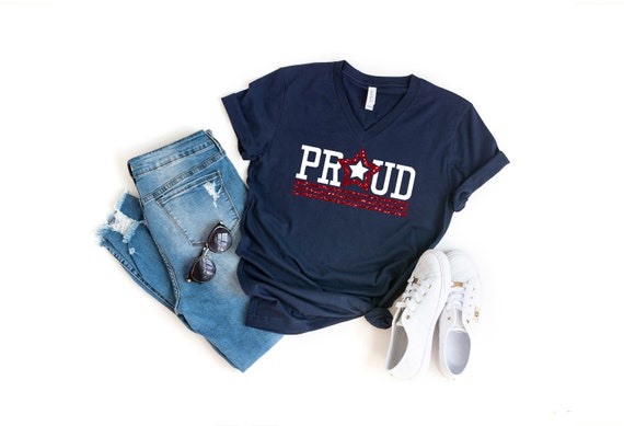 Proud American V-Neck Shirt, 4th of July Shirt, 4th of July, Proud American 4th of July Unisex Shirt, American Shirt, American Women's Shirt
