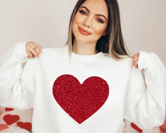 Valentines Day Shirt For Women, Heart Valentine's Sweatshirt, REAL Glitter Valentines Shirt, Love Sweatshirt, Women's Valentine's Shirt Gift