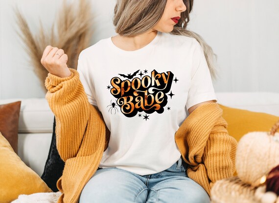 Spooky Babe Shirt, Spooky Babe T-shirt, Women Halloween Shirts, Retro Halloween Tshirts For Women, Spooky Babe, Hippy Halloween Party Shirts