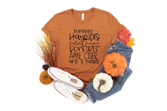 Fall Shirts For Women, Pumpkins, Hayrides, Falling Leaves, Bonfires, Apple Cider, Smores, Fall Tshirt, Fall Word Shirt, Fall Lover