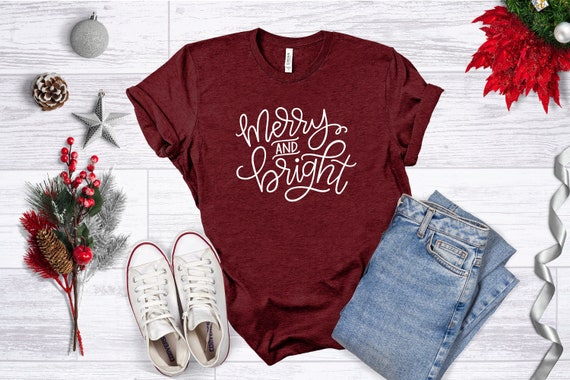 Christmas Shirts for Women, Merry and Bright Shirt, Christmas Tee, Holiday Shirt, Womens Christmas Shirt, Ladies Christmas Tee