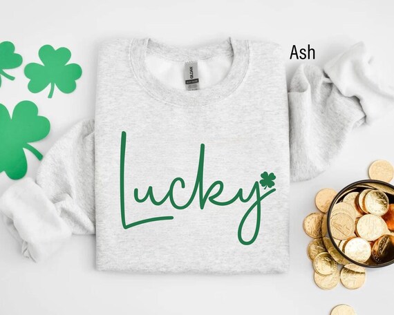 Lucky Sweatshirt, Clover Sweatshirt, St Patricks Day Sweatshirt, Saint Patrick's Pullover, Lucky Sweater, Clovers, Simple Holiday Sweater