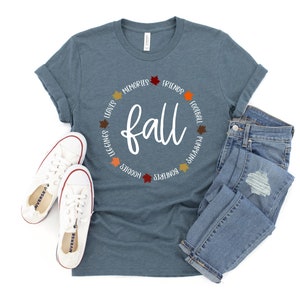 Fall Shirt, Fall Friends Football Pumpkins Bonfires Hoodies Leggings Leaves Memories Tshirt, Fall Words, Fall Lover, Fall Obsessed Heather Slate
