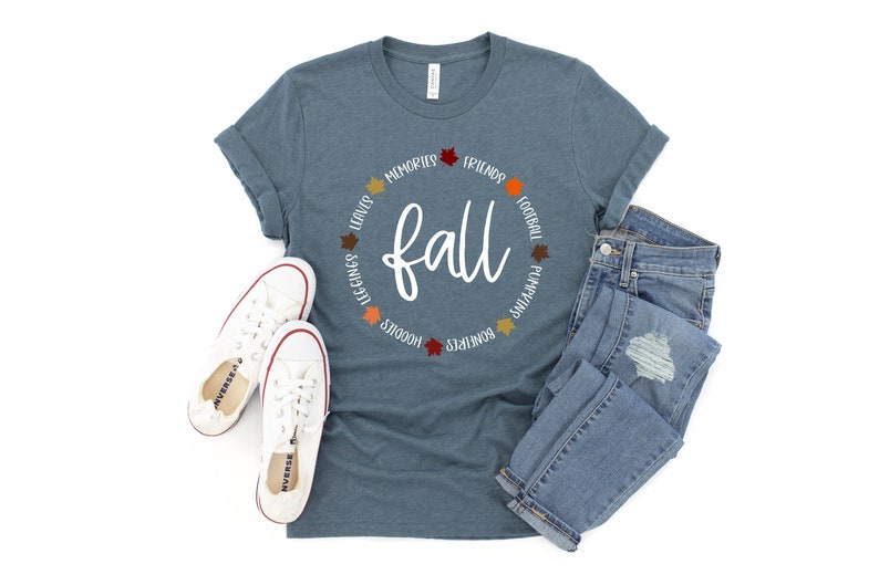 Fall Shirt, Fall Friends Football Pumpkins Bonfires Hoodies Leggings Leaves Memories Tshirt, Fall Words, Fall Lover, Fall Obsessed Heather Slate