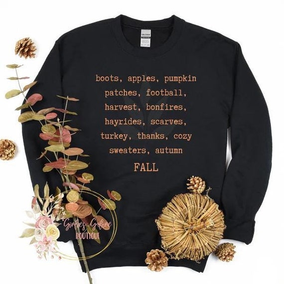 Trendy Fall Words Sweatshirt, Cute Fall Words Crewneck, Cozy Fall Crewneck Sweatshirt, Bonfires, Scarves Fall Lovers Tshirt, Women Fall Gift