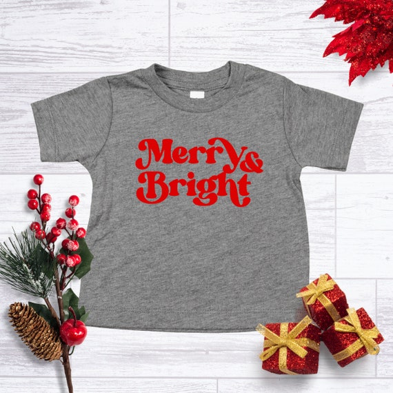 Merry & Bright Kids Christmas Shirt, Toddler Christmas, Baby Christmas, Kids Christmas Tees, Merry And Bright Christmas
