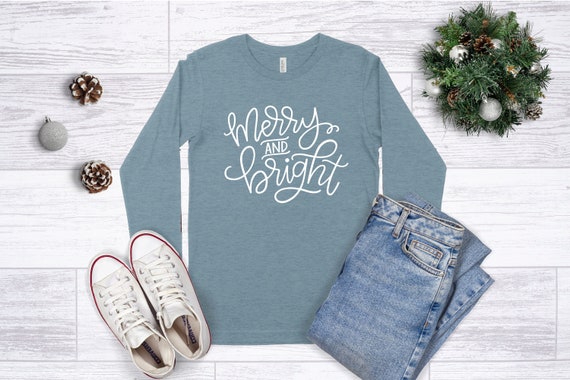 Christmas Shirts For Women, Merry and Bright Christmas Shirt, Cute Christmas Top, Long Sleeve Christmas Tee, Adult Christmas Shirt Quotes
