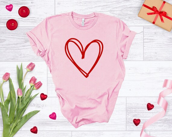 Valentine's Day Shirt, Women's Valentine's Tee, Scribble Heart Outline Tee, Valentines Tees, Valentine's Shirts, Love Shirt, Womens Shirts