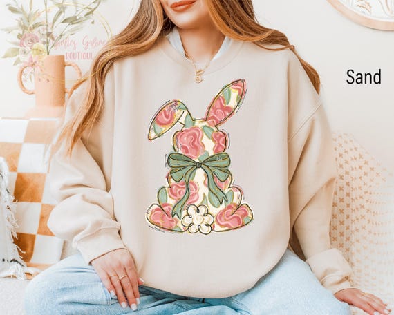 Floral Easter Shirt, Easter Sweatshirt, Coquette Bow Easter Tshirt, Easter Rabbit Shirt, Easter Shirts For Women, Easter Bunny Shirt
