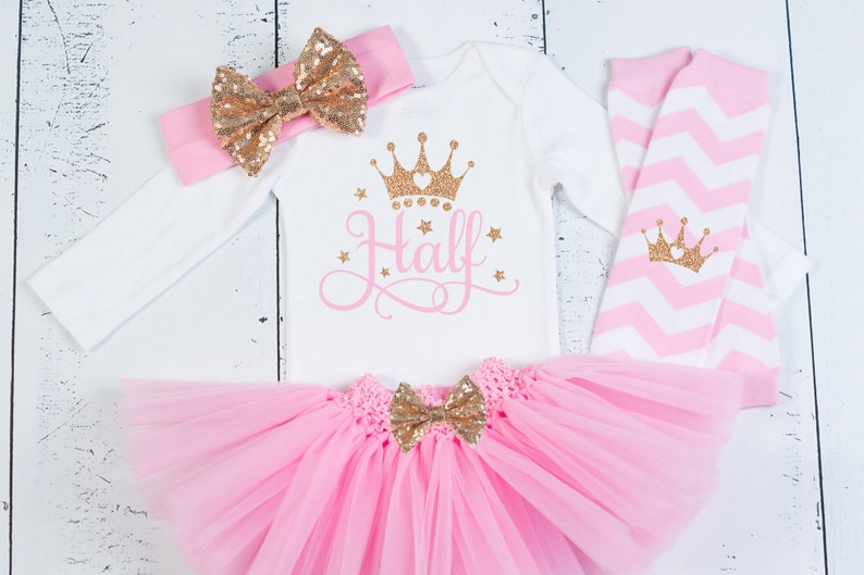HALF BIRTHDAY Baby Girl Tutu Outfit,Six Month Photo Outfit,6 Month Birthday Bodysuit,Girls Half Birthday,Baby Girl Birthday,Pink,Gold