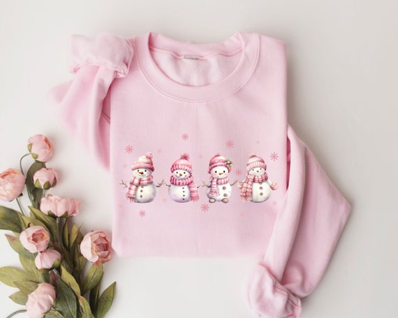 Snowmen Christmas Sweatshirt, Pink Snowman Christmas Sweatshirt For Women, Christmas Obsessed, Pink Winter Sweatshirt, Cute Snowmen Shirt