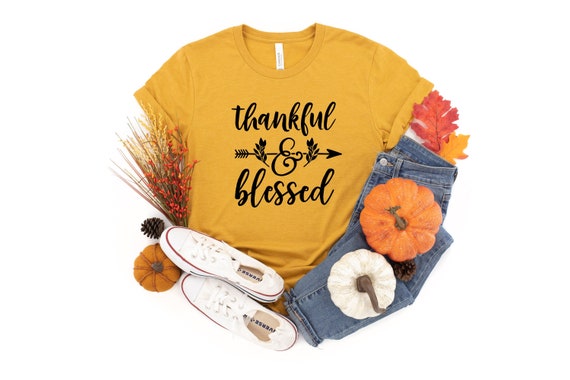 Thankful & Blessed Fall TShirt,Womens Thankful Tee,Cute Grateful Thankful Blessed Top,Thanksgiving Shirt,Thankful and Blessed Mama T-Shirt