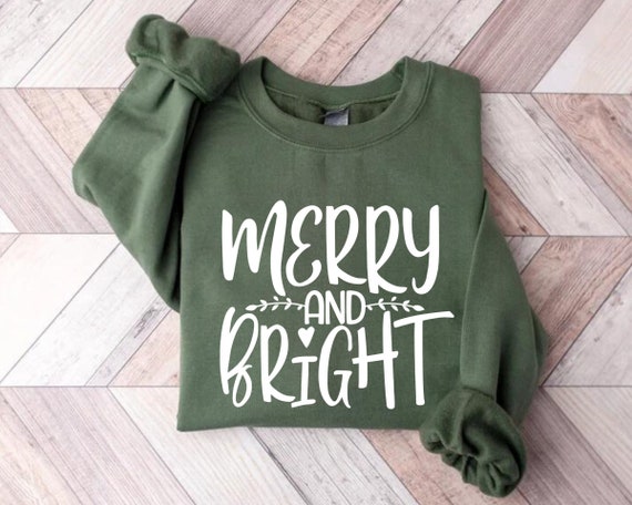 Merry & Bright Christmas Sweatshirt, Christmas Sweatshirt, Holiday Sweater, Womens Holiday Sweatshirt, Christmas Shirt, Winter Shirt