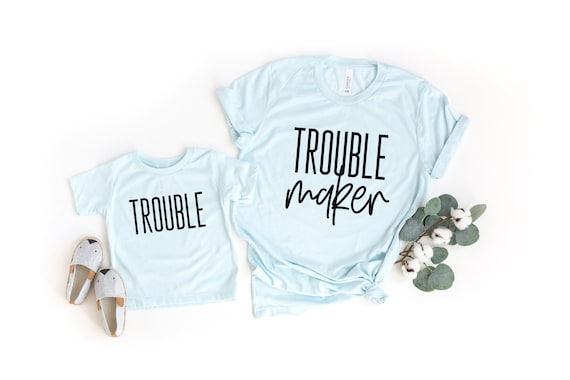 Mommy and Me Shirt,Trouble Maker Mama Baby Matching Tshirts,Mama and Mini Tees,Unisex Mother Child Set,Momma Kid Top,Boy Mom Trouble Shirt