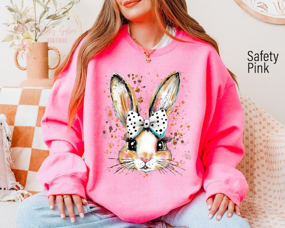 Polka Dot Bow Bunny Sweatshirt, Easter Shirt, Religious Women's Tee, Spring Bunny Sweatshirt, Coquette Bunny Tee, Gift For Her, Trendy Shirt