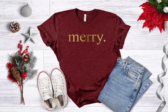 Christmas Shirts For Women, Merry. Typewriter Font Christmas Tshirt, Merry Shirt, Ladies Long Sleeve Holiday Tshirt, Christmas Gift