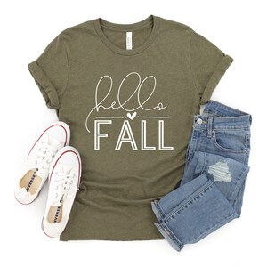 Fall Shirts For Women, Hello Fall Shirt, Fall Graphic Tees, Cute Falls Shirts, Women's Fall Tee, Thanksgiving Shirt, Fall Tees, Fall TShirt Heather Olive