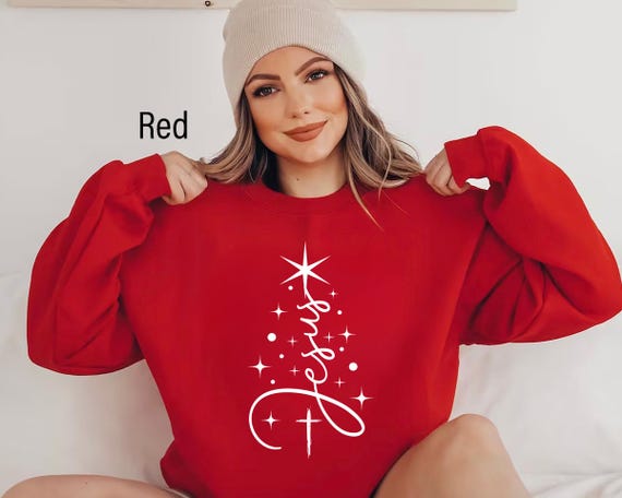 Jesus Christmas Sweatshirt, Jesus Cross Sweater, Jesus Christmas Tree Shirt, Snowflakes Shirt, Jesus Lovers Gift, Christian Christmas Gift