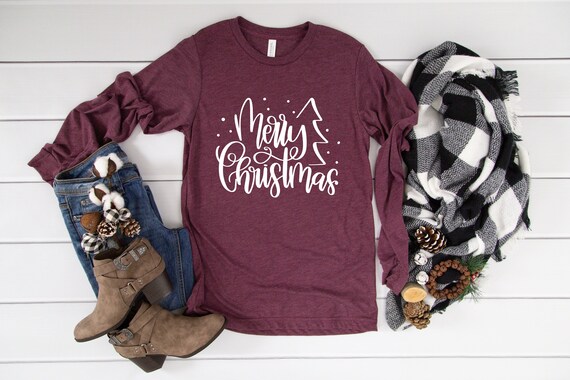 Merry Christmas Shirt, Christmas Shirt, Christmas Tree, Womens Christmas Shirt, Ladies Christmas Tee, Religious Christmas T-Shirt