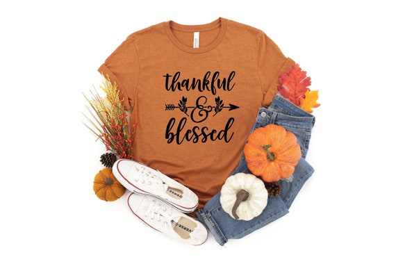 Thankful & Blessed Fall TShirt,Womens Thankful Tee,Cute Grateful Thankful Blessed Top,Thanksgiving Shirt,Thankful and Blessed Mama T-Shirt
