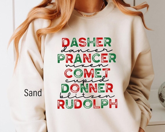 Reindeer Names Sweatshirts, Christmas Reindeer Sweatshirt, Holiday Sweatshirt, Christmas Sweatshirts, Santa's Reindeer Names Sweatshirt