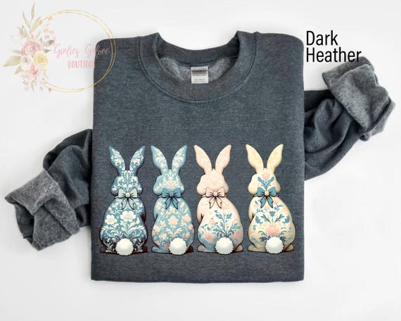 Floral Blue Bunny Sweatshirt, Cute Easter Bow Crewneck, Trendy Bunny Women's Sweater, Coquette Easter Bunny Sweatshirt, Gift for Her