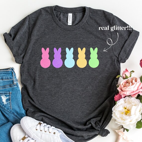 Glitter Easter Bunny Peep Shirt, Easter T-shirt, Easter Bunny Tshirt, Bunny Shirt, Girl Easter Shirt, Cute Peep Shirt, Bunny Glitter Shirt