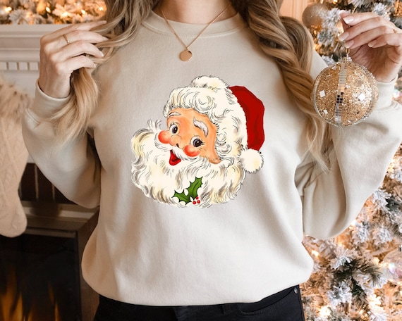 Retro Santa Sweatshirt Vintage Santa Sweatshirt Christmas PJs Matching Family Pajamas Holiday Clothing Women Christmas Sweatshirt for Woman