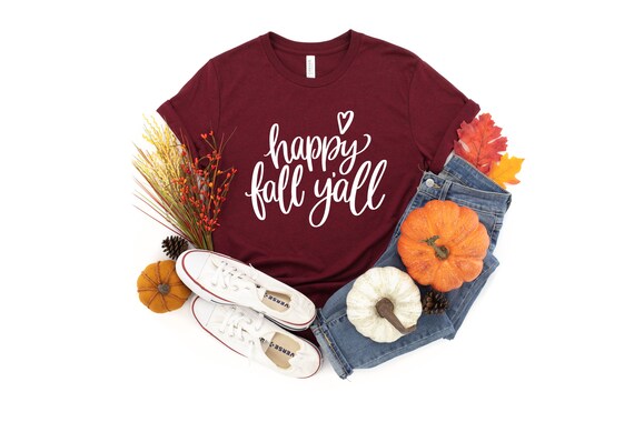 Happy Fall Y'all TShirt, Favorite Fall Tee, Ladies Thanksgiving Top, Its Fall Yall, Fall Is Here T-Shirt, I Love Fall Most Of All