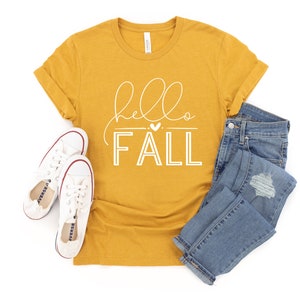 Fall Shirts For Women, Hello Fall Shirt, Fall Graphic Tees, Cute Falls Shirts, Women's Fall Tee, Thanksgiving Shirt, Fall Tees, Fall TShirt Heather Mustard