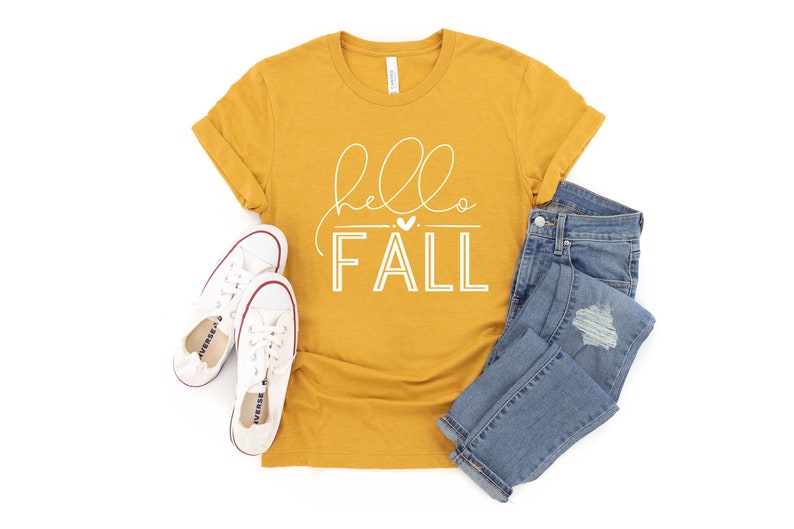 Fall Shirts For Women, Hello Fall Shirt, Fall Graphic Tees, Cute Falls Shirts, Women's Fall Tee, Thanksgiving Shirt, Fall Tees, Fall TShirt Heather Mustard
