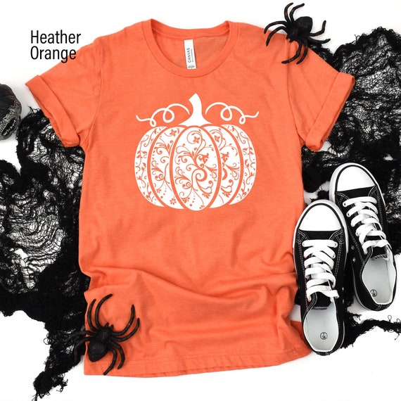 Floral Pumpkin Shirt, Halloween Shirt, Halloween Pumpkin Shirt, Fall Shirt, Fall Shirt For Woman, Swirly Floral Pumpkin Shirt, Autumn Shirt