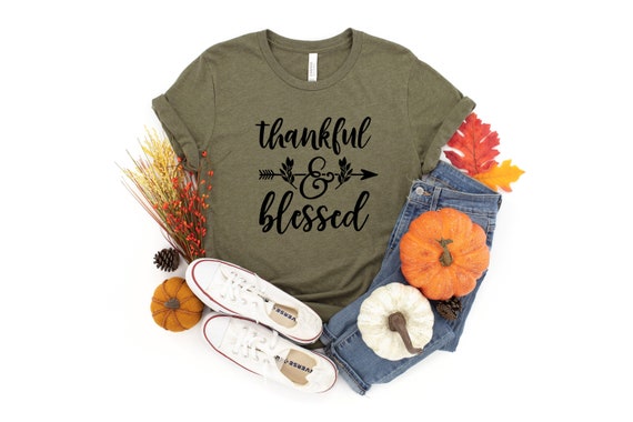 Thankful & Blessed Fall TShirt, Womens Thankful Tee, Grateful Thankful Blessed Top, Thanksgiving Shirt, Thankful and Blessed Mama T-Shirt
