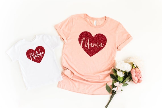 Personalized Mommy and Me Shirts, Mama and Mini Tees, Mama Baby Matching Tshirt, Unisex Mother Child Set, Mama Daughter Heart Outfit