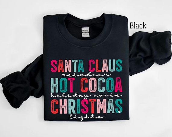 Santa Claus Hot Cocoa Christmas Lights Sweatshirt, Christmas Sweatshirt, Christmas Hoodie, Christmas Youth Sweatshirt, Cozy Christmas Movie