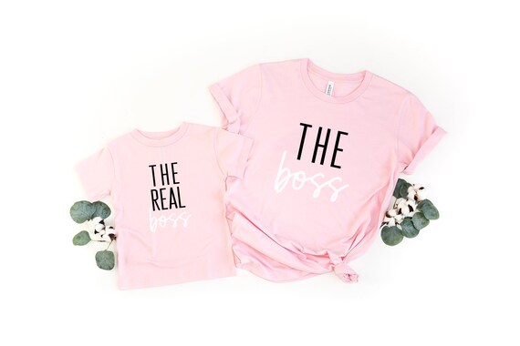 Mommy and Me Shirts, The Boss The Real Boss Matching Tshirts, Mama and Mini Tees, Unisex Mother Child Set,Mom Kid Top,Momma Daughter  Outfit