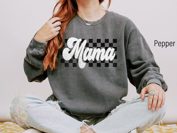 Comfort Colors® Checkers Mama Sweatshirt, Retro Mama Sweater, Vintage Mama Sweatshirt, Motherhood Sweater, Comfort Color Mama Sweatshirt