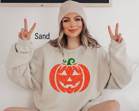 Fall Pumpkin Sweatshirt, Orange Glitter Pumpkin Sweatshirt, Thanksgiving Sweater, Pumpkin Shirt, Pumpkin Crewneck, Ladies Fall Clothing