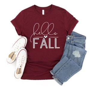Fall Shirts For Women, Hello Fall Shirt, Fall Graphic Tees, Cute Falls Shirts, Women's Fall Tee, Thanksgiving Shirt, Fall Tees, Fall TShirt Heather Cardinal