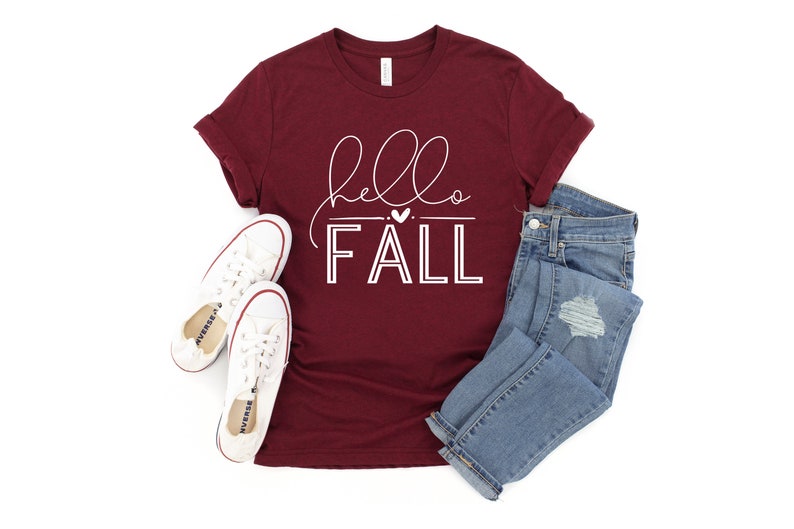 Fall Shirts For Women, Hello Fall Shirt, Fall Graphic Tees, Cute Falls Shirts, Women's Fall Tee, Thanksgiving Shirt, Fall Tees, Fall TShirt Heather Cardinal