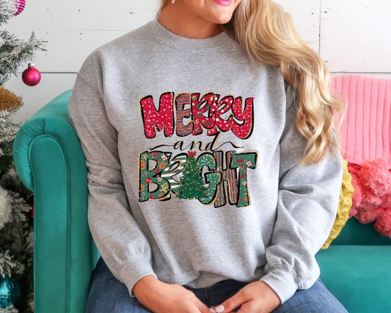 Christmas Sweatshirt, Womens Christmas Sweatshirt, Merry Bright, Christmas Sweatshirt For Women, Christmas Women, Merry Christmas Sweatshirt