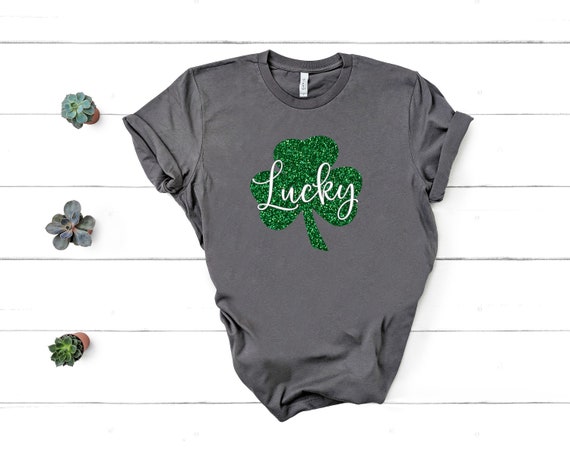 Lucky Shirt,Adult St. Patricks Day Shirt,Womens Irish Shirt,Glitter Shamrock Tee,St Patty's Day T-Shirt,St. Pattys Day Shirt
