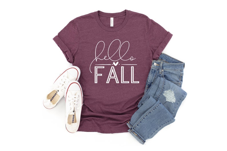 Fall Shirts For Women, Hello Fall Shirt, Fall Graphic Tees, Cute Falls Shirts, Women's Fall Tee, Thanksgiving Shirt, Fall Tees, Fall TShirt Heather Maroon