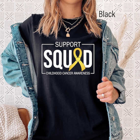 Support Squad Childhood Cancer T-Shirt, Kids Cancer Gift, Child Cancer Shirt, Childhood Cancer Awareness Shirt, Gold Cancer Ribbon Tee