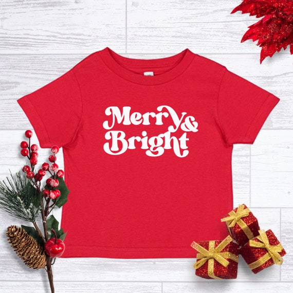 Merry & Bright Kids Christmas Shirt, Toddler Christmas, Baby Christmas, Kids Christmas Tees, Merry And Bright Christmas