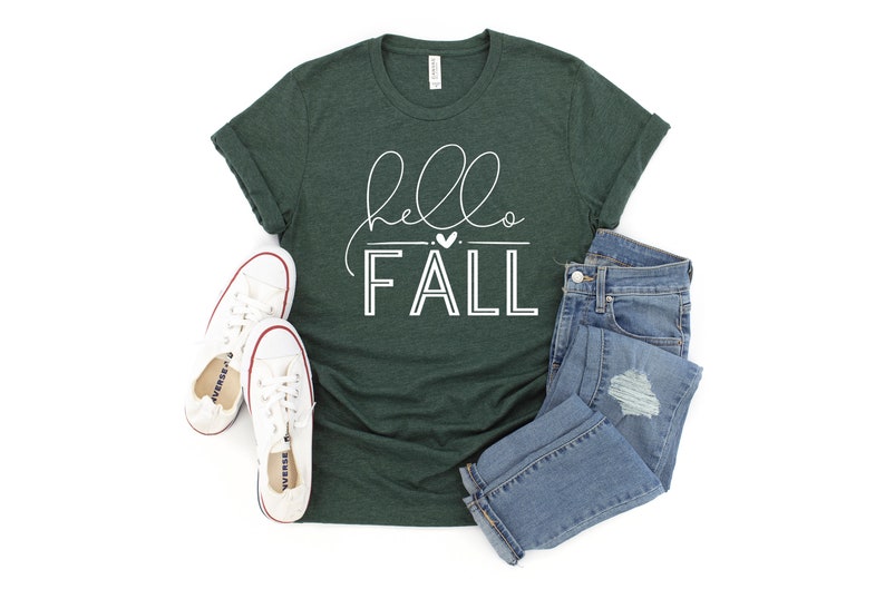 Fall Shirts For Women, Hello Fall Shirt, Fall Graphic Tees, Cute Falls Shirts, Women's Fall Tee, Thanksgiving Shirt, Fall Tees, Fall TShirt Heather Forest
