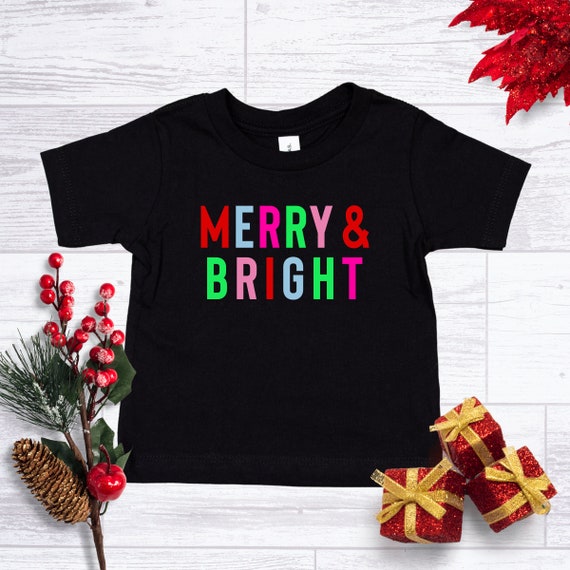 Merry & Bright Kids Christmas Shirt, Toddler Christmas, Baby Christmas, Kids Christmas Tees, Merry And Bright Christmas
